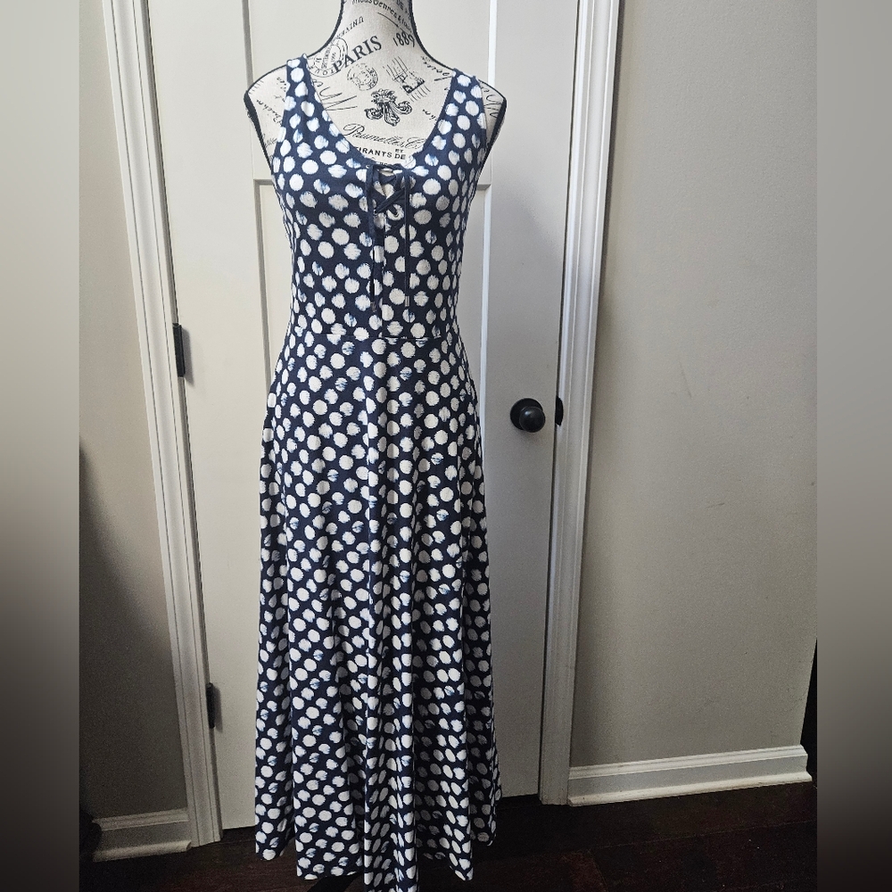 Chaps Navy and White Patterned Maxi Dress